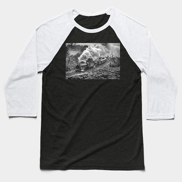 Locomotives the rain - Black and White Baseball T-Shirt by SteveHClark